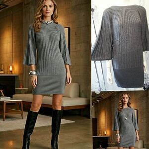 Vintage🔥Gray Rayon Knit Wide Sleeve Knit Dress